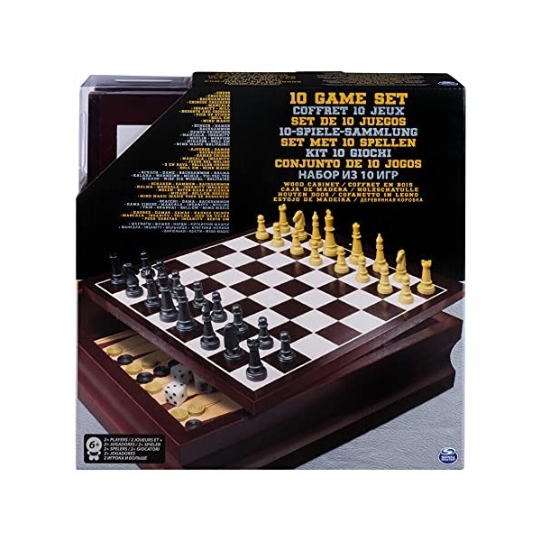 SpinMaster – Coffret en Bois 10 Jeux – Collection de Jeux Classiques