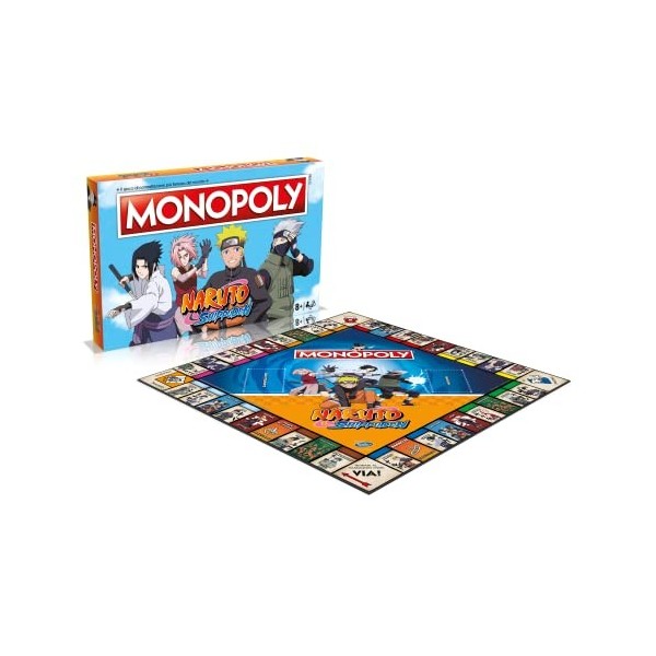 Winning Moves - Naruto, Monopoly, jeu de société, édition italienne, jeu de société familial depuis 8 ans +