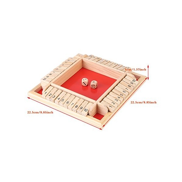 Hztyyier 4-Player Shut The Box, Jeu de Société Jeu en Bois de Jeu de Plateau, Jeu de Famille Traditionnel, Jeu de dés pour Le