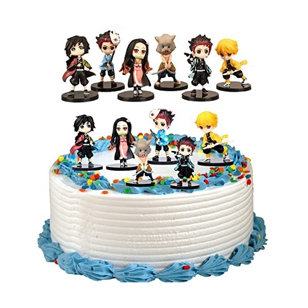 Demon Slayer Actions Figures Set, 6 Pièces Anime Demon Slayer Figurine Manga Cake Topper, Demon Slayer Mini Figurine pour Les