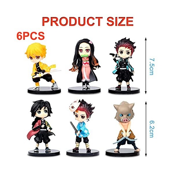 Demon Slayer Actions Figures Set, 6 Pièces Anime Demon Slayer Figurine Manga Cake Topper, Demon Slayer Mini Figurine pour Les