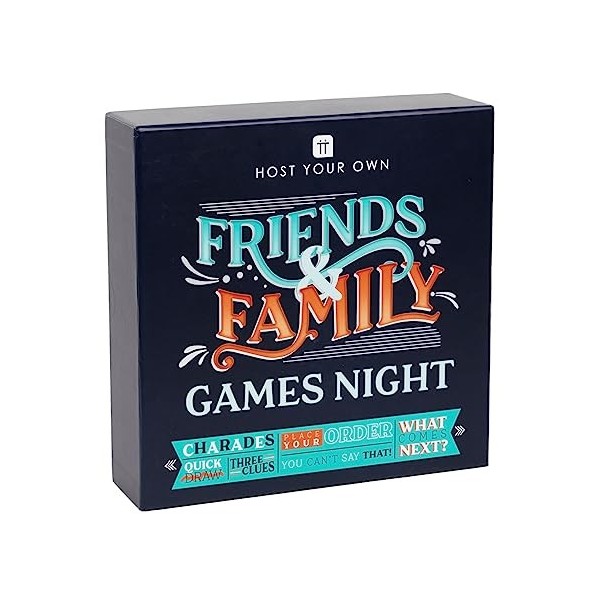 Talking Tables Friends & Family Games Night Jeu de société | 6 Jeux de fête Classiques, y Compris des charades, Un tirage Rap