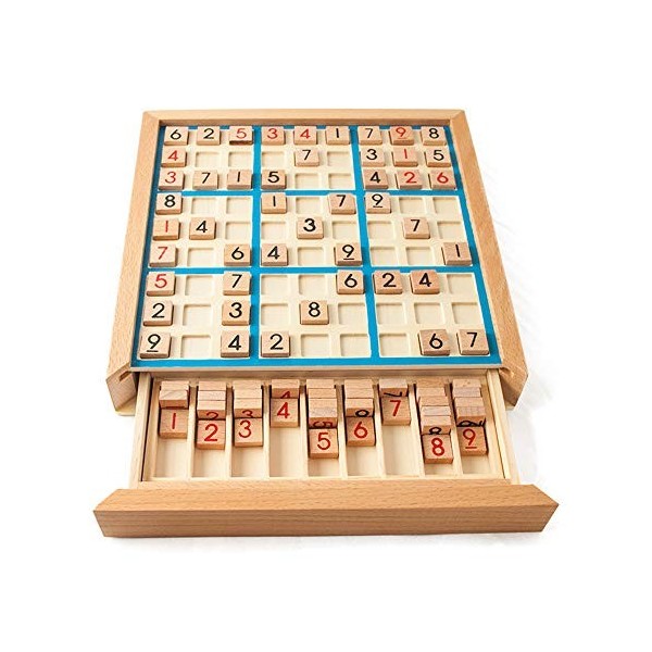 Lixada Jeu de sudoku en bois avec tiroir et jeu de sudoku