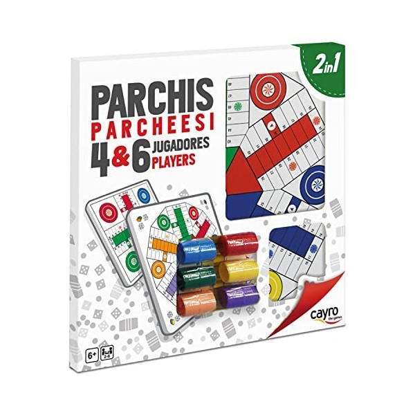 Cayro - Parcheesi et Oie - + 6 Ans - Planche en Bois - Jeu de Société Double Classique - Enfants et Adultes - 6 Gobelets - 24