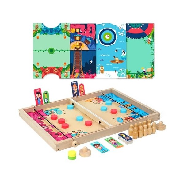 lovemetoo Voyage de Jeu de rondelle de Fronde - Plateau de Jeu Sling Shot | Rondelle de Jeu de Hockey en Bois, Jeu de rondell