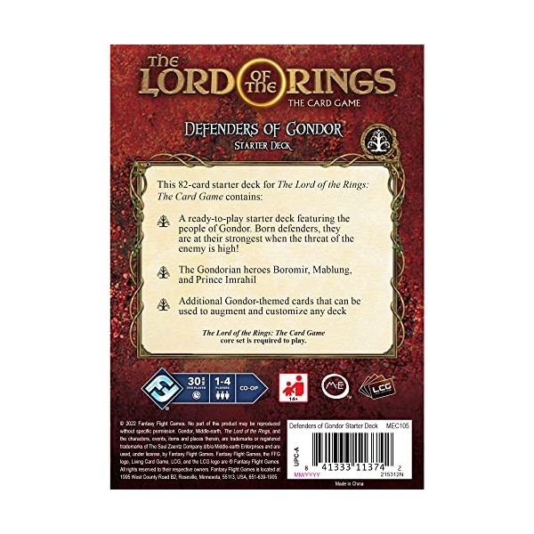 Fantasy Flight Games | Le Seigneur des Anneaux LCG : Defenders of Gondor Starter Deck | Jeu de Cartes | À partir de 13 Ans | 