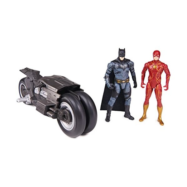 DC COMICS THE FLASH - Pack Batcycle + 2 Figurines 10 Cm - Véhicule + Figurines Articulées - Revivez Les Aventures des Super H