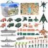 deAO Set Militaire de 56 Accessoires avec Carte, Figurines de Soldats, véhicules Militaires, Avions et Accessoires de Combat 