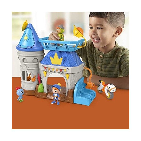 Fisher-Price Gus le Chevalier Minus Coffret de jeu Le Château Fort de Karamel, avec véhicule poney et 3 figurines de personna