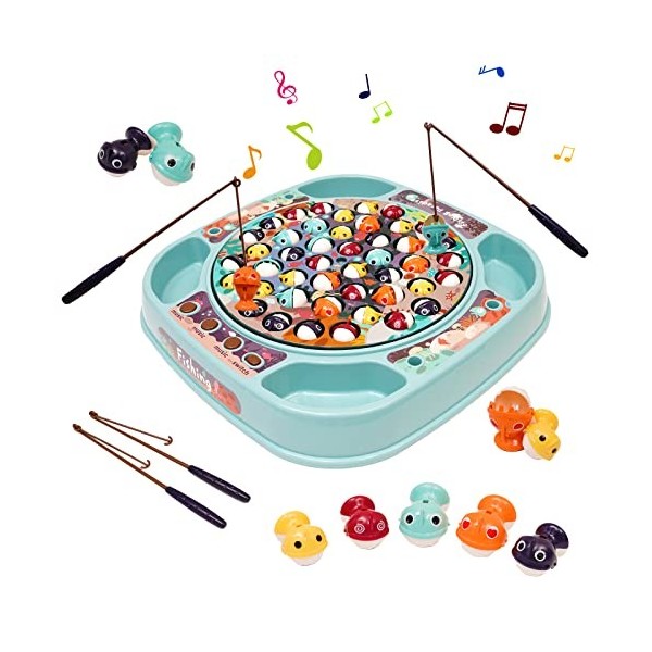 Jeu De Pêche Magnétique KQDRAVINE - 31 Poissons + 2 Cannes, Bois, Pour Enfants 2-3 Ans