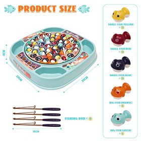 Jeu de Pêche pour Enfants avec 45 Poissons, 4 Cannes à Pêche, Plateau Rotatif-Jeu de Pêche à ligne- Cadeau dApprentissage Éd