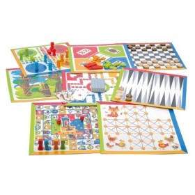 Jeujura- Boîte de Many Jeux JEUJURA-8457-COFFRET MULTIJEUX DE Societe-PIONS en Bois-pour Partager en Famille ou Entre Amis 
