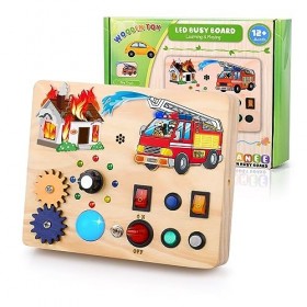 ARANEE Busy Board Bébé Montessori Activity Board - Jouet en Bois Thème de Léducation à la Lutte Contre Lincendie Jouet Sens