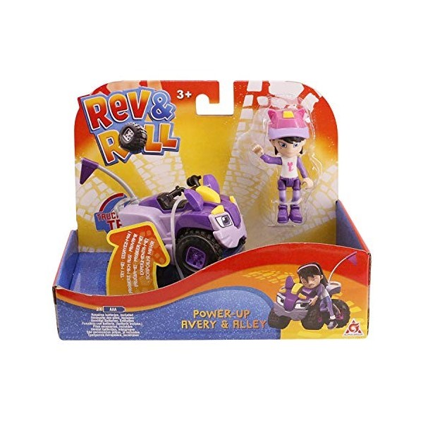 REV & ROLL – VOITURE JOUET POWER-UP – Véhicule Alley avec Fonction Power-Up Accompagné de sa Figurine Avery de 8 cm – Jouet d