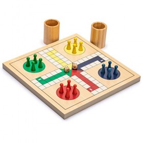 Yellow Mountain Imports Jeu de l’échelle en Bois Réversible 2 en 1, Jeu du Ludo - 29 centimètre