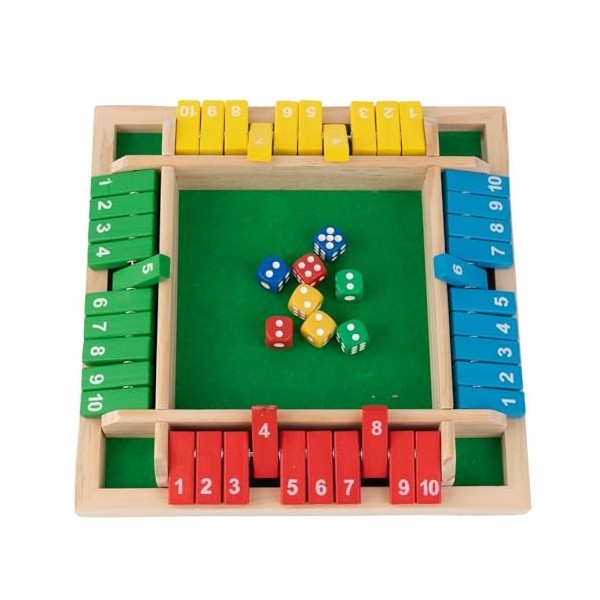 Fafaherr Jeu de société Boîte Jeu de Cube, Shut The Box Jeu de société de Cube pour 4 Joueurs Fermez la boîte Tableau en Bois