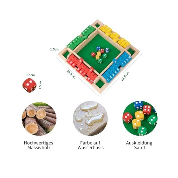 Fafaherr Jeu de société Boîte Jeu de Cube, Shut The Box Jeu de société de Cube pour 4 Joueurs Fermez la boîte Tableau en Bois