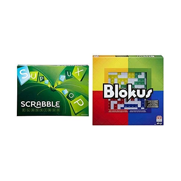 Mattel Games Scrabble Classique, Jeu de Société et de Lettres, Version Française, Y9593 + Blokus, Jeu de Société et de Straté
