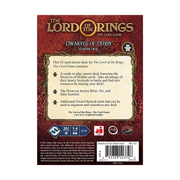 Fantasy Flight Games, Le Seigneur des Anneaux LCG : Nains de Durin, Jeu de Cartes, À partir de 13 Ans, 1 à 4 Joueurs, Temps d