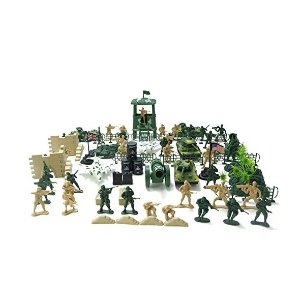JAWSEU Figurine Soldat, 90pcs Mini Figurine Militaire Set Militaire Jouet Figurine Soldat Plastique avec Figurines de Soldats