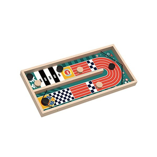 SAFIGLE Shuffleboard 1 Set Desktop Winner Table Fun Fast Chess Sling Wooden Catapult Track Game Wood Racing Hockey Family Foo