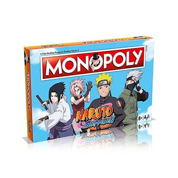 Winning Moves - MONOPOLY - NARUTO SHIPPUDEN - Jeu de société - Version française & Shuffle - Jeu de Cartes Naruto - 3 en 1 - 