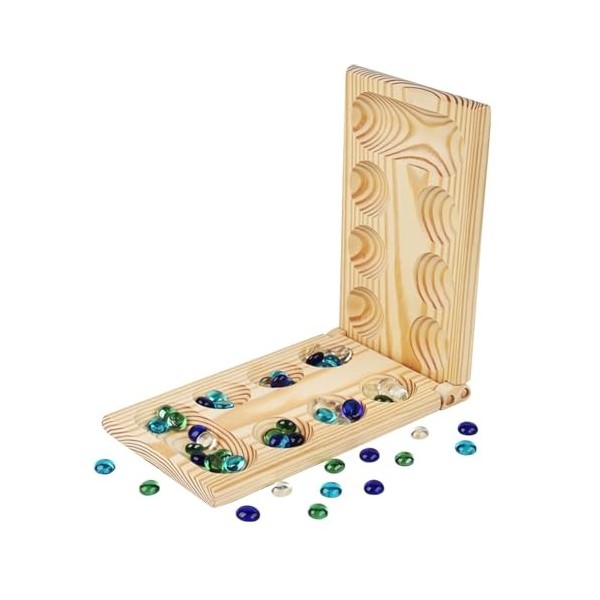 Amagogo Mancala Ensemble de jeu de société Jeux de famille Jeu de table Classique Portable avec perle de verre Bois pliable p