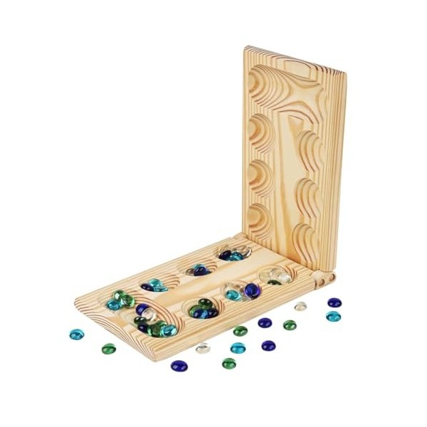 Oshhni Mancala Jeu de société en bois durable Améliore les compétences de planification avec des pierres à partir de 7 ans Je