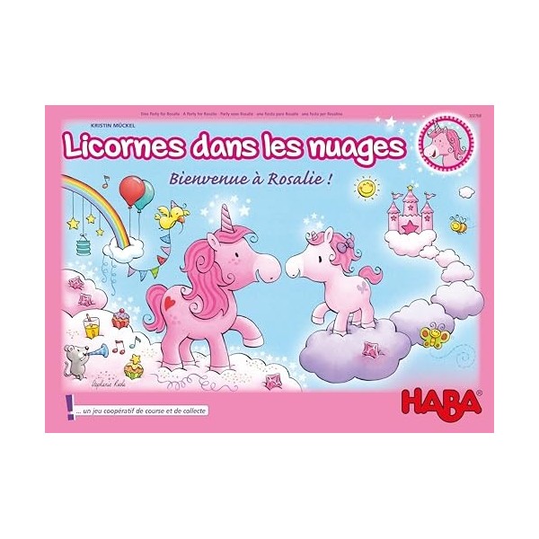 HABA Licornes dans Les Nuages Bienvenue à Rosalie-Jeu coopératif de course et de collecte-4 ans et plus-Réf 302768
