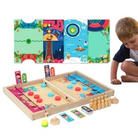 Teksome Jeu de rondelle de Fronde Rapide pour Les | Rondelle de Fronde de Jeu de Hockey en Bois | Jeu de société de Hockey, P