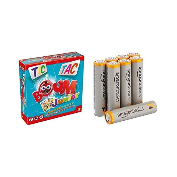 Asmodee - TTBJ01 - Tic Tac Boum Junior - Jeu Enfants & Amazon Basics Lot de 8 piles alcalines Type AAA 1,5 V 1340 mAh design