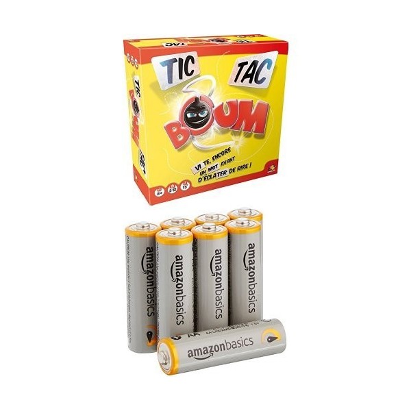 Asmodee - TTBJ01 - Tic Tac Boum Junior - Jeu Enfants & Amazon Basics Lot de 8 piles alcalines Type AAA 1,5 V 1340 mAh design