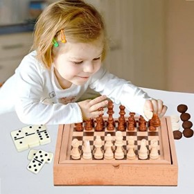 HMLTD Dames | 5 en 1 Jeux société Hockey sur Table en Bois Échecs, Dames,stratégie société Classique pour et Adultes