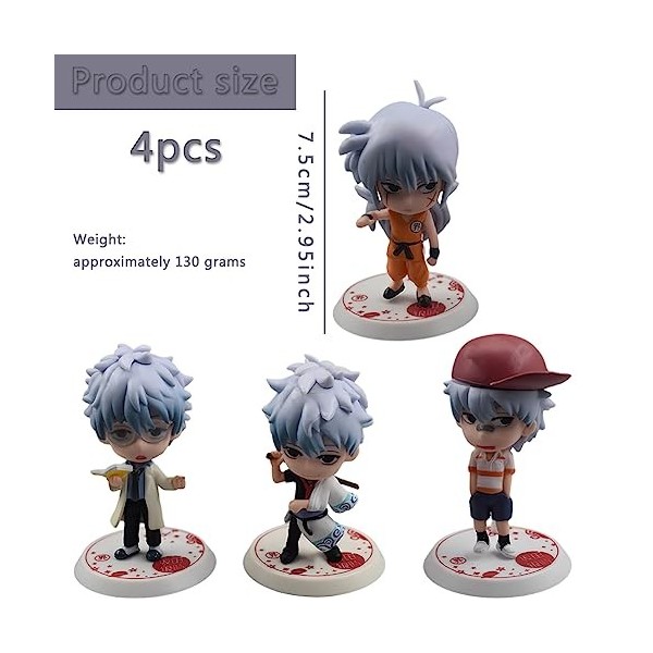 Gintama Figurines,4PCS Gintama Mini Figurines Kit,Kawaii Anime Figures,Décorations de Gâteaux,Décorations de Voitures,Jouets 