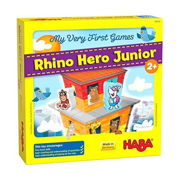 HABA 306193 My Very First Games – Rhino Hero Junior – Jeu coopératif dassociation et dempilage pour 2 ans et plus fabriqué