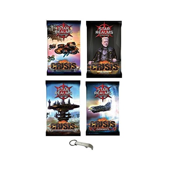 Lot Star Realms Version Française Pack Crisis : Evènements + Héros + Bases et vaisseaux + Flottes et Bastions + 1 Décapsuleur