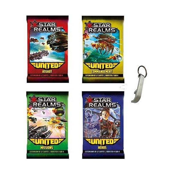 Lot Star Realms Version Française Pack Crisis : Evènements + Héros + Bases et vaisseaux + Flottes et Bastions + 1 Décapsuleur