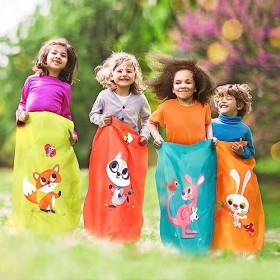 B. – 3 Outdoor Games for Kids – Racing Sacks & 3-Legged Race Bands – Egg-and-Spoon Game – Birthday Party Games – 5 Years + – 