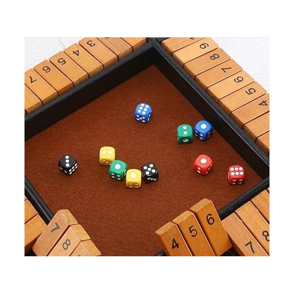 Fafaherr Jeux de Cubes Shut The Box Jeu, fermez la boîte Jeu de Cubes 2-4 Joueurs Jeu de Cubes en Bois avec 8 Cubes brettspie