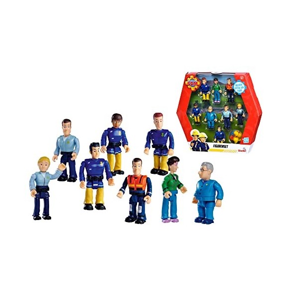 Simba 109252583 Sam Le Pompier Grand kit avec 8 Figurines différentes de 7,5 cm, 5 Casques Mobiles, à partir de 3 Ans, Multic