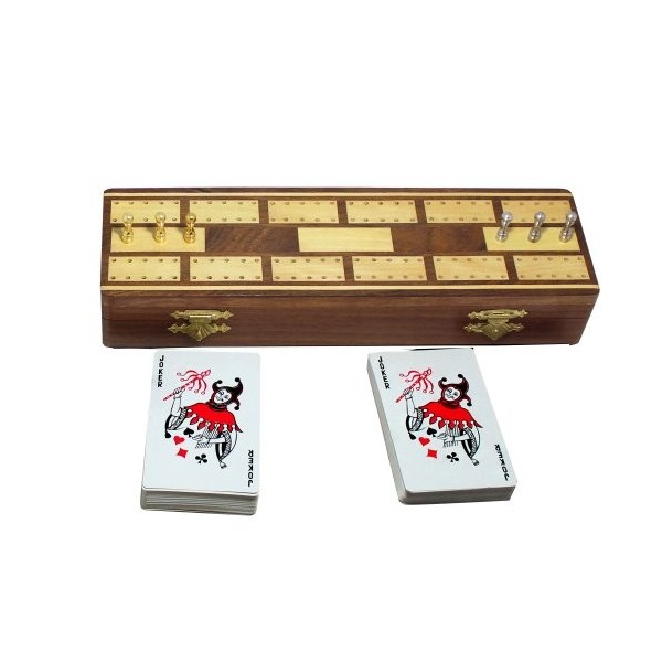 Piste 3 Conseil de Cribbage en bois et chevilles ensemble avec 2 jeux de cartes à jouer