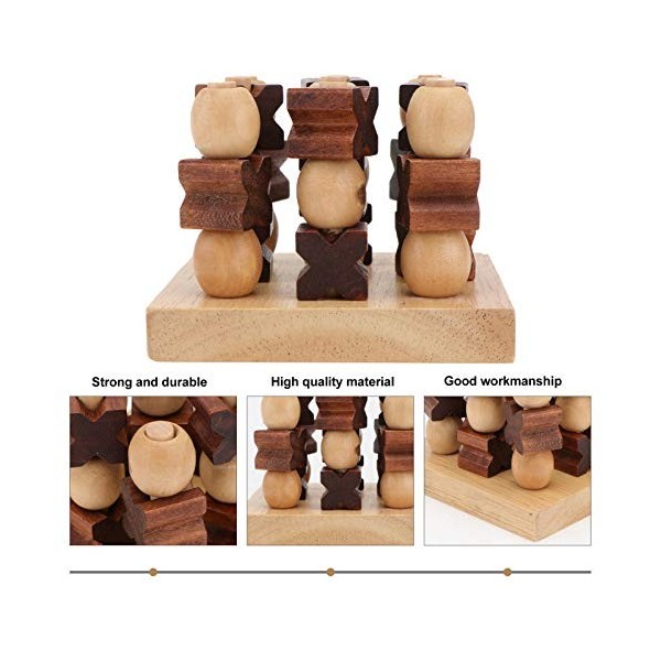 Toyvian Stratégie 3D Wooden 2Pcs Famille Tictactoe Jeu Tictactoe Board Game Family Board Games Game Tictactoe Wooden