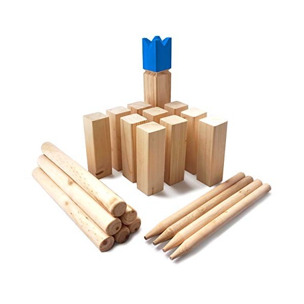 Jeu De Kubb En Bois Ocean 5 | Jeu De Lancer Viking Pour Extérieur, 12 Blocs Numérotés