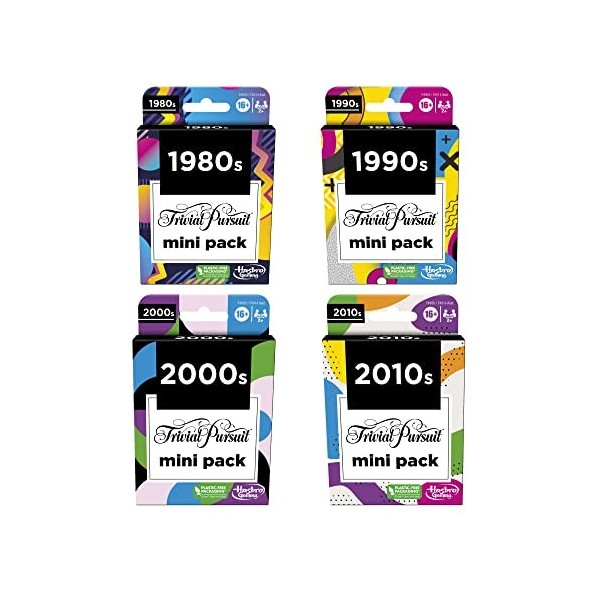 Trivial Pursuit Game Mini Packs Multipack, Fun Trivia Questions for Adults and Teens Ages 16+, Includes 4 Game Packs Featurin