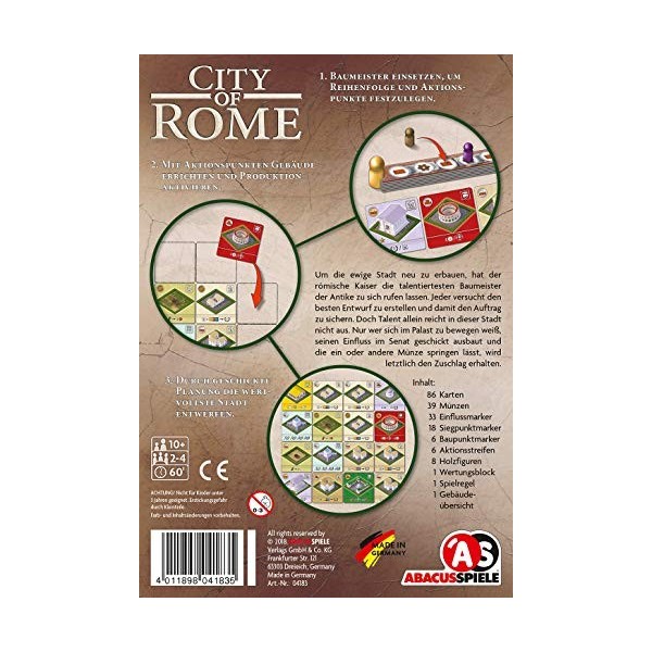 ABACUSSPIELE 04183 - Jeu de stratégie City of Rome, jeu de stratégie familiale - Version Allemande