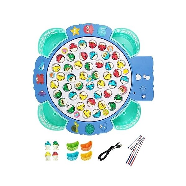 Jeu de Poissons Jeu de Pêche Jeu de Table Rotatif avec Musique Mignonne Jeu de Pêche Magnétique pour Enfants Jeu de Pêche dan