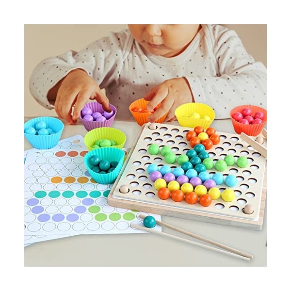 Cosiki Clip Board Bead Game, Learning Concentration Training Matching Peg Board Game en Bois pour lécole pour Les Enfants