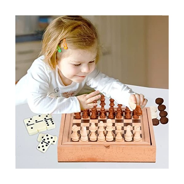 Maseyivi Jeux société en Bois, Collection Jeux société Portables 5 en 1 pour Plus 5 Ans, Jeu stratégie société Classique pour