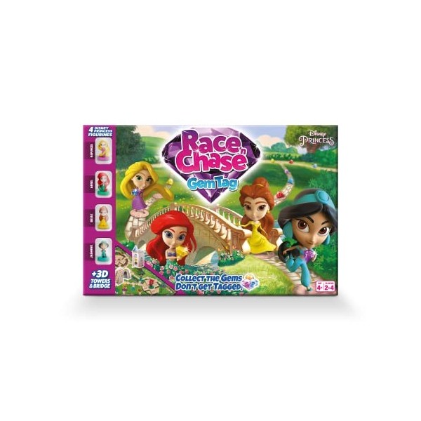 Disney Princess Race N Chase Jeu de société 4 pièces de Jeu de Princesse incluses Belle, Ariel, Raiponce et Jasmin, Excellent