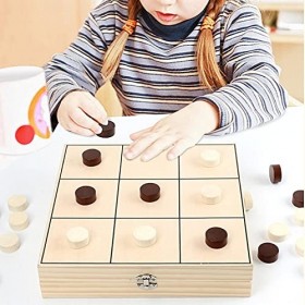 HOODFA Jeu de Dames,Jeux de société déchecs en Bois | Jouet de Jeu de société Gagnant 4 en 1, Jeux de société en Bois Portab